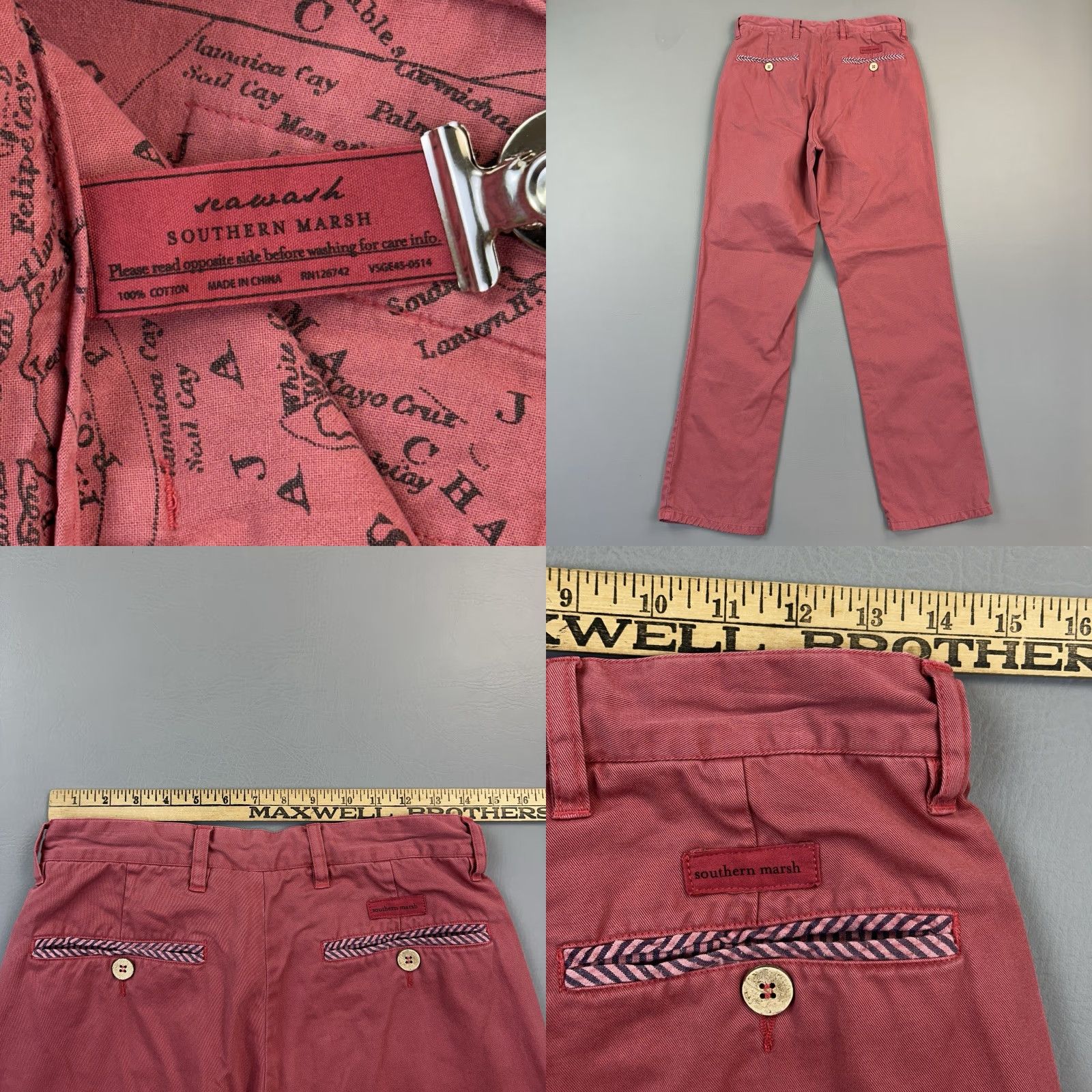 Vintage Southern Marsh Seawash Pants Mens 28x30 Red Twill Flat Front Chino Preppy Size US 28 / EU 44 - 8 Thumbnail