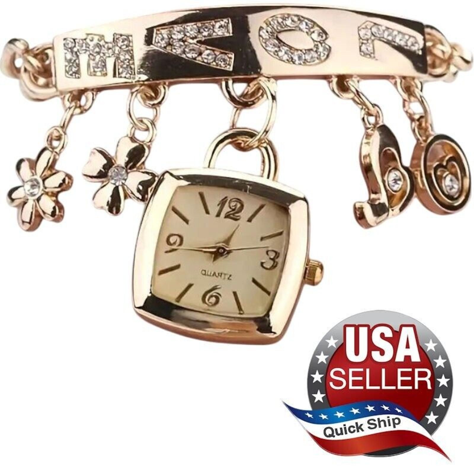 Other ‘LOVE’ Charm Bracelet & Quartz Watch • Rhinestones • Clover Size ONE SIZE - 1 Thumbnail