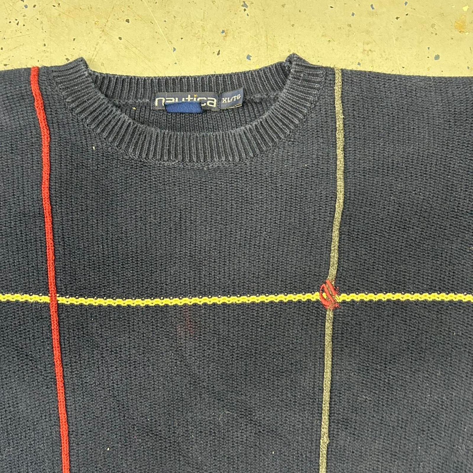 Nautica VTG 90s Navy blue Nautica sweater multi-coloured stripes Size US XL / EU 56 / 4 - 2 Thumbnail