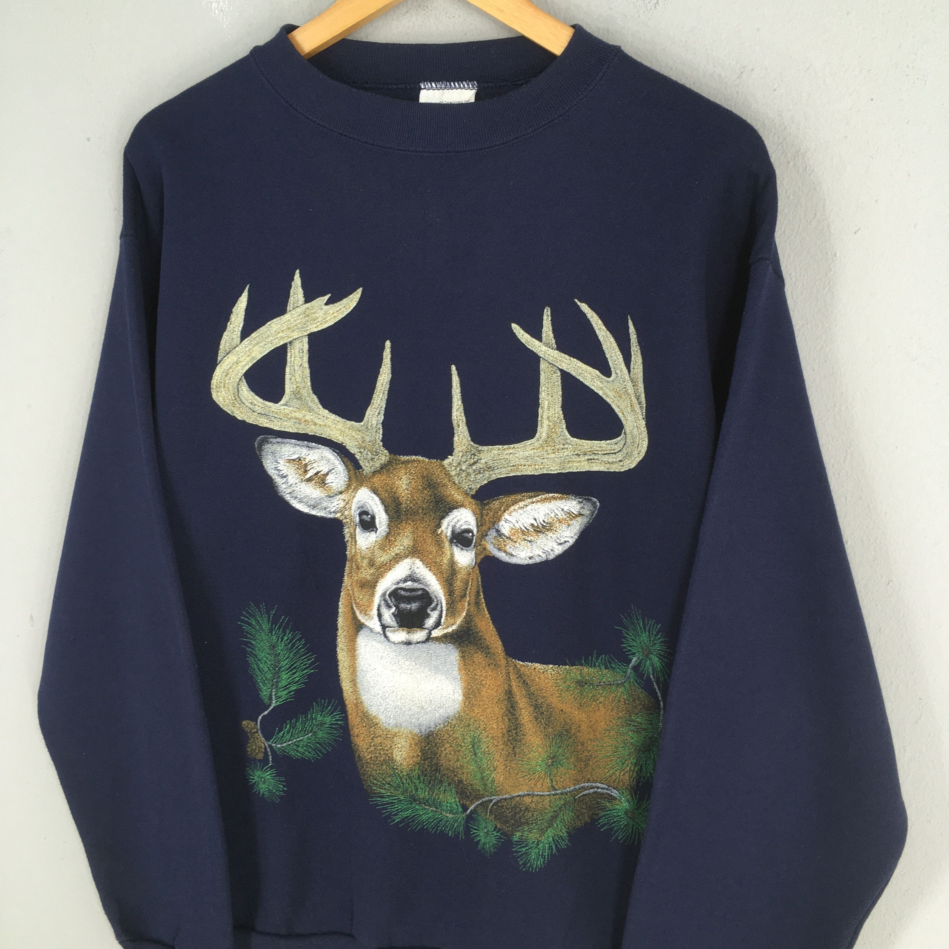 Habitat Vintage Deer Animal White-Tailed Blue Sweatshirt XLarge Size US XL / EU 56 / 4 - 3 Thumbnail