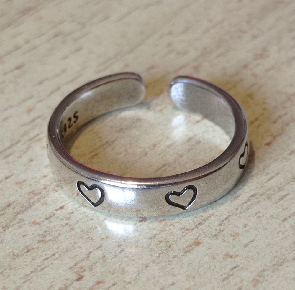 Designer × Vintage Vintage Punk Romance Heart Engraved Silver Ring Unique Rave Size ONE SIZE - 2 Thumbnail