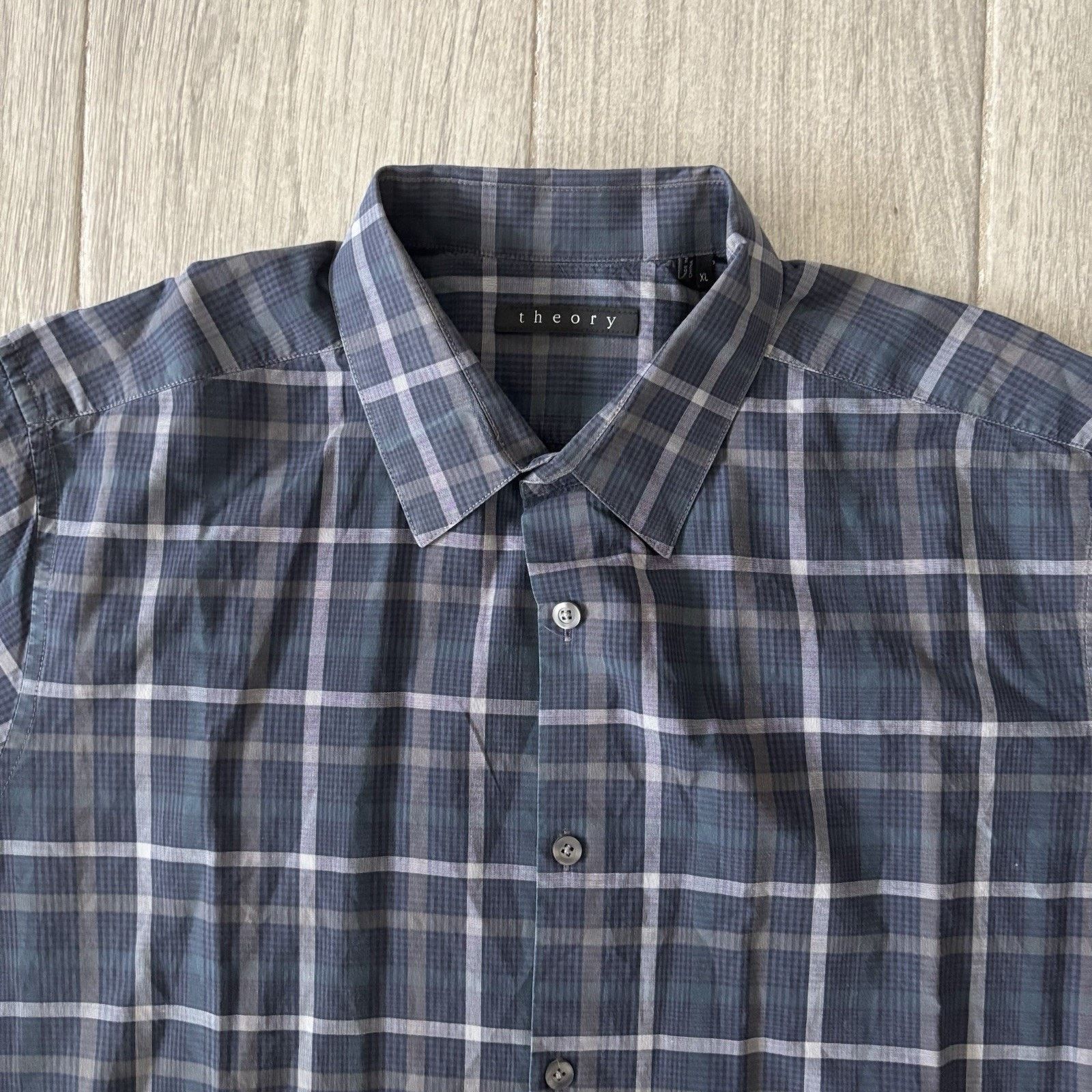 Theory Theory Button Up Shirt Blue Green Lightweight Cotton Mens XL Size US XL / EU 56 / 4 - 2 Thumbnail