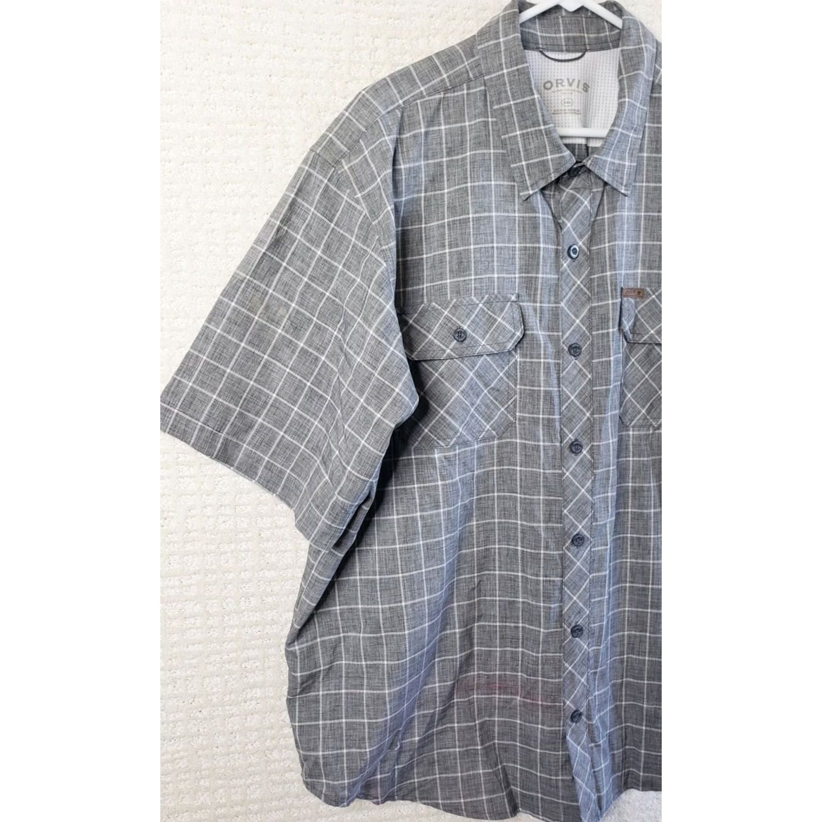Orvis Orvis Mens Shirt 2XL Grey Plaid Hiking Casual Fishing S. Sleeve Button Polyester Size US XXL / EU 58 / 5 - 4 Thumbnail