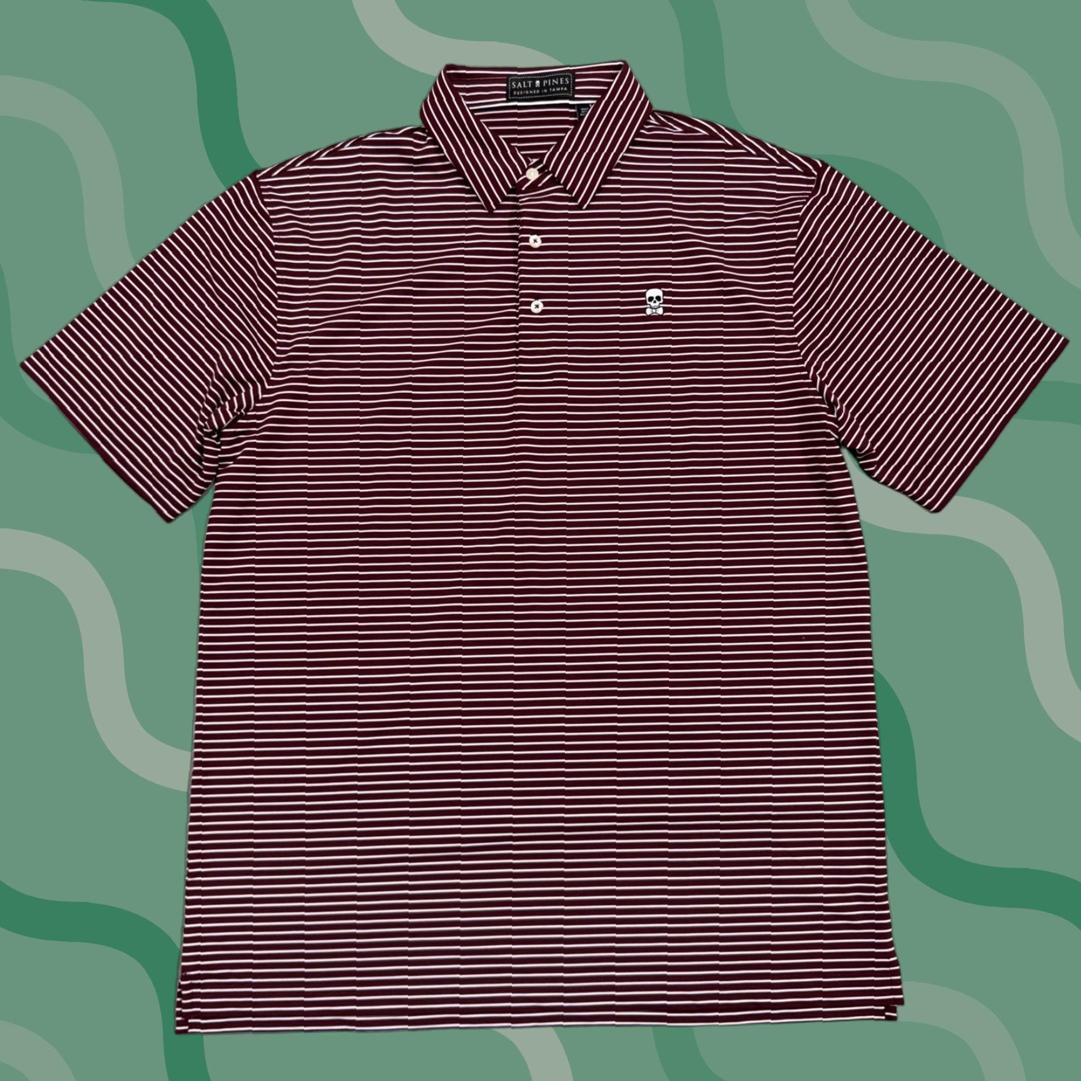 Vintage Salt Pines Polo Shirt Mens XL Burgundy White Stripe Golf Skull Logo Stretch Size US XL / EU 56 / 4 - 1 Thumbnail
