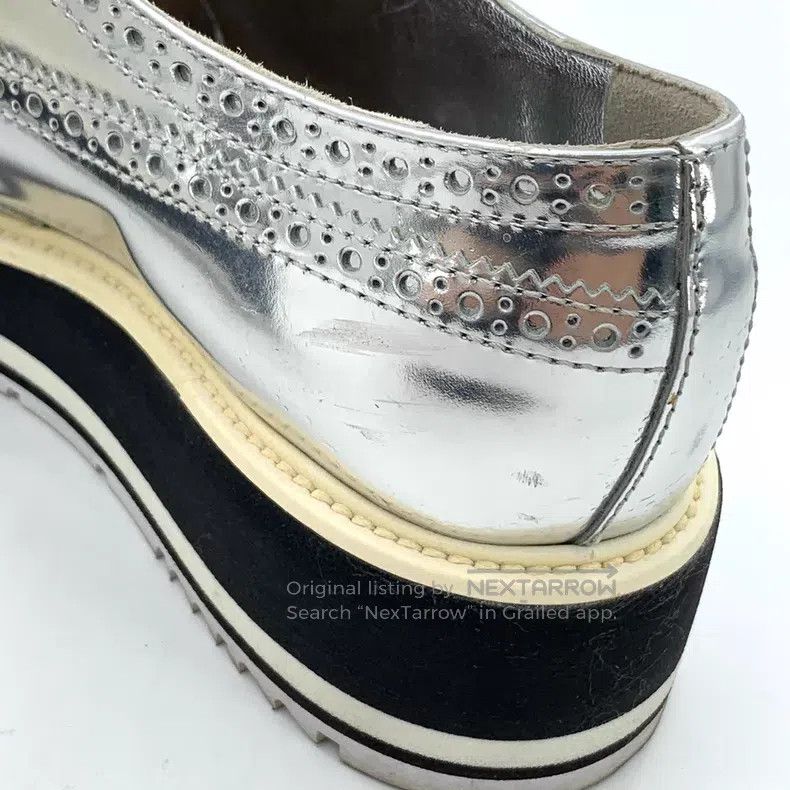 Prada Prada Silver Baroque carved lace-up casual flat muffin sho Size US 6.5 / IT 36.5 - 9 Thumbnail