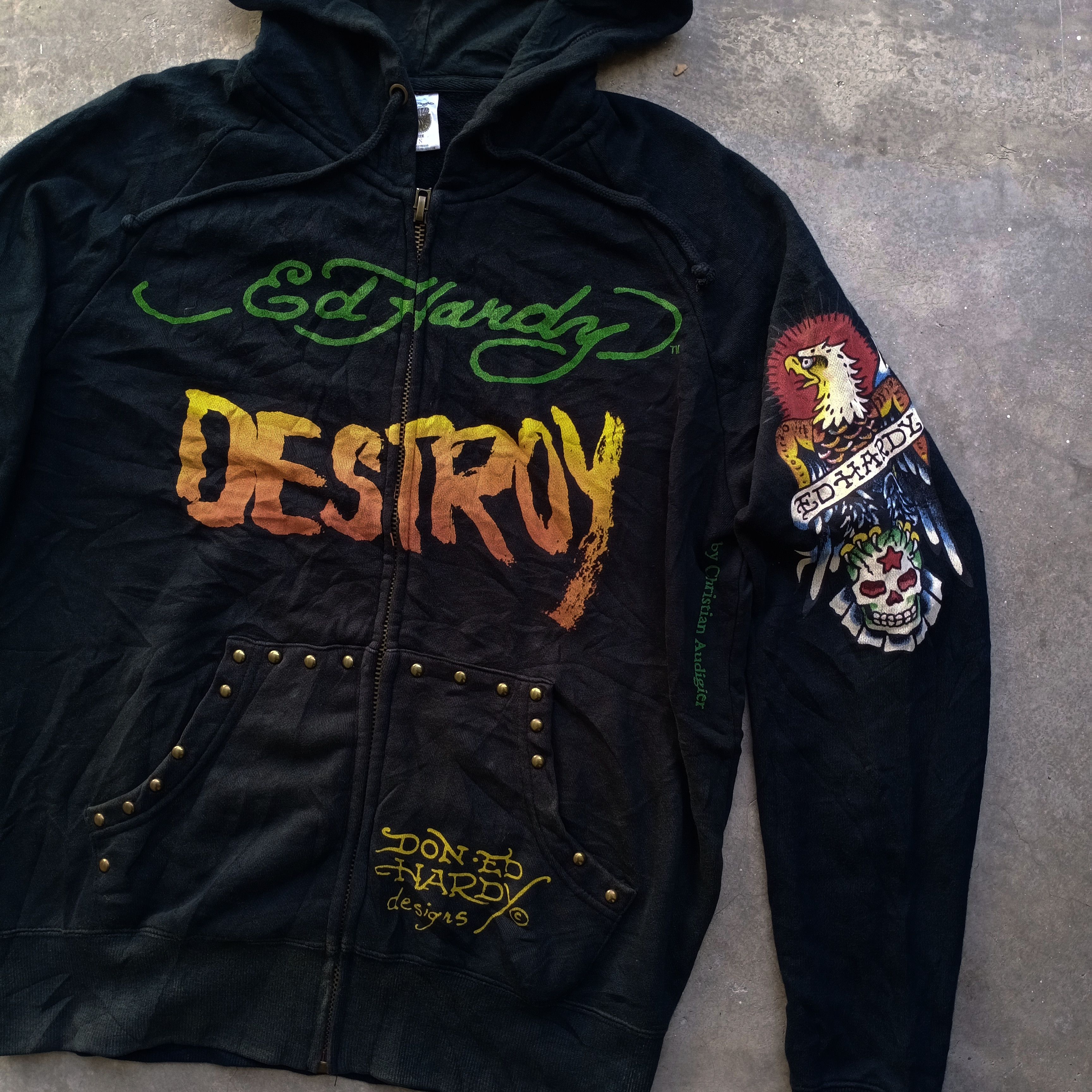 Christian Audigier Rare Vintage Ed Hardy Punks Not Dead Destroy Hoodie Size US S / EU 44-46 / 1 - 3 Thumbnail
