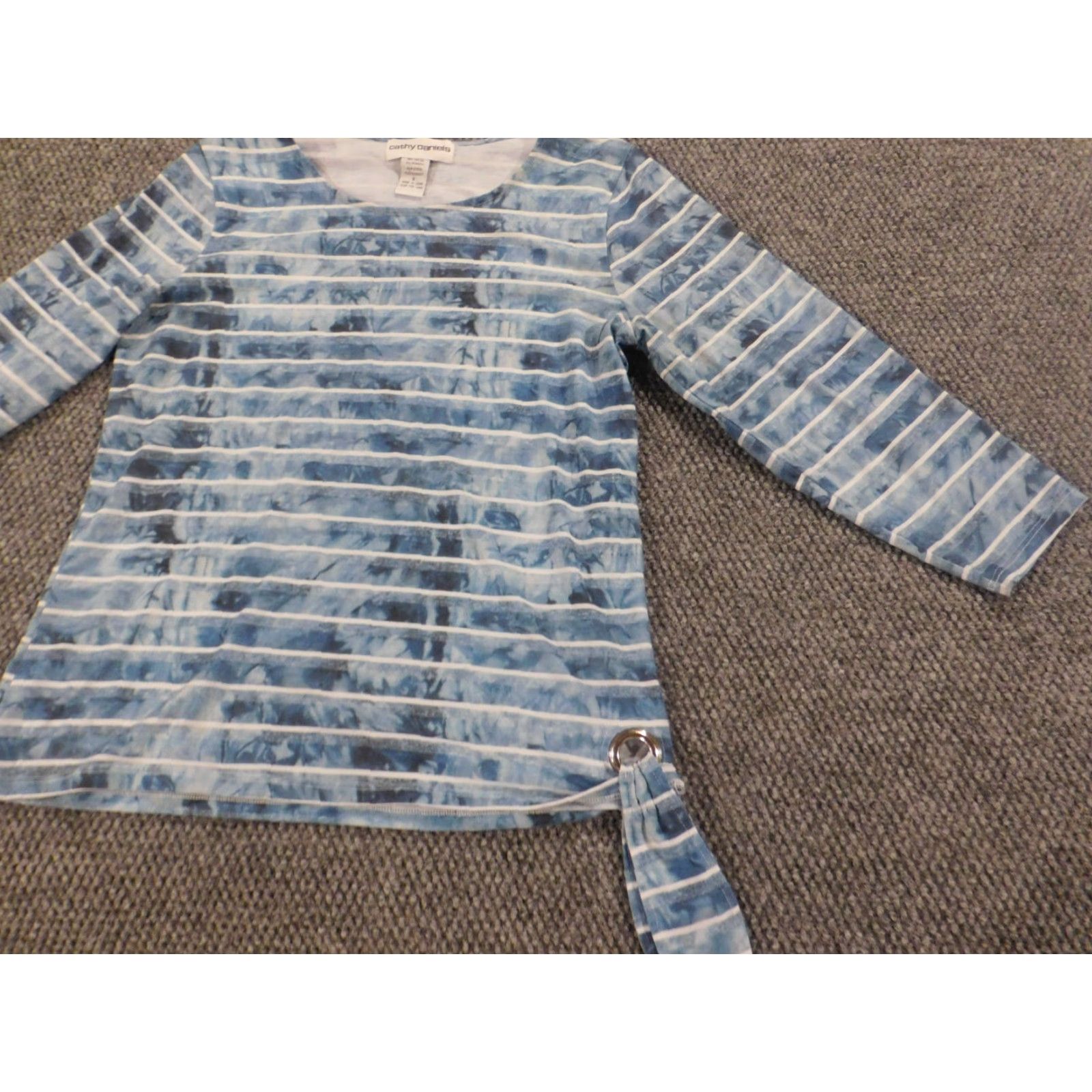 Vintage Cathy Daniels Womens Blouse S Blue Striped Pullover Casual Long Sleeve Button Collared Rayon Spandex Breathable Stretch Regular Top Shirt Size S / US 4 / IT 40 - 3 Thumbnail