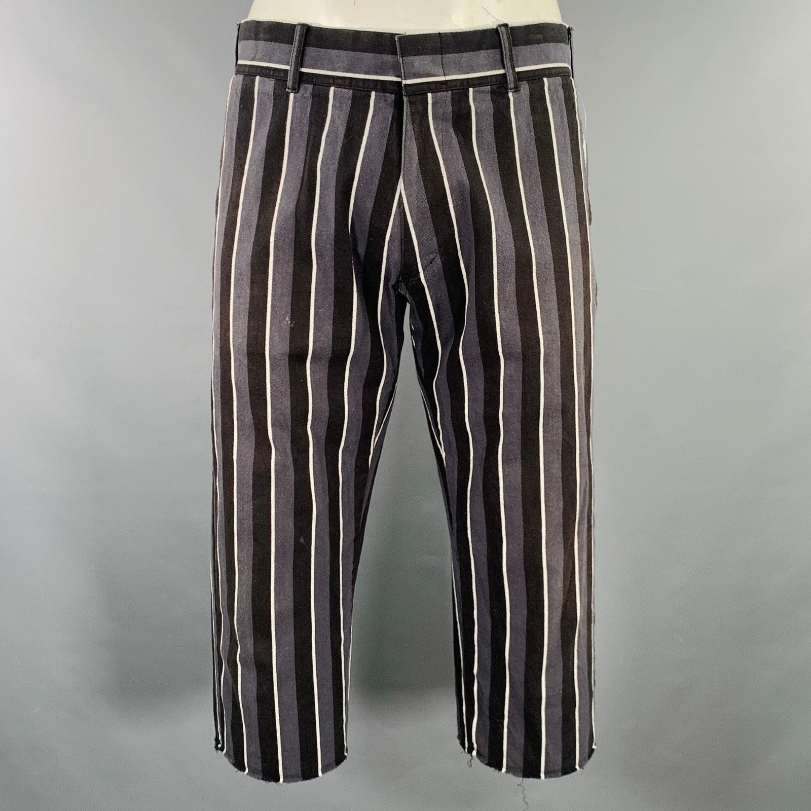 Other Grey Black White Stripe Cotton Flat Front Casual Pants Size US 34 / EU 50 - 1 Thumbnail