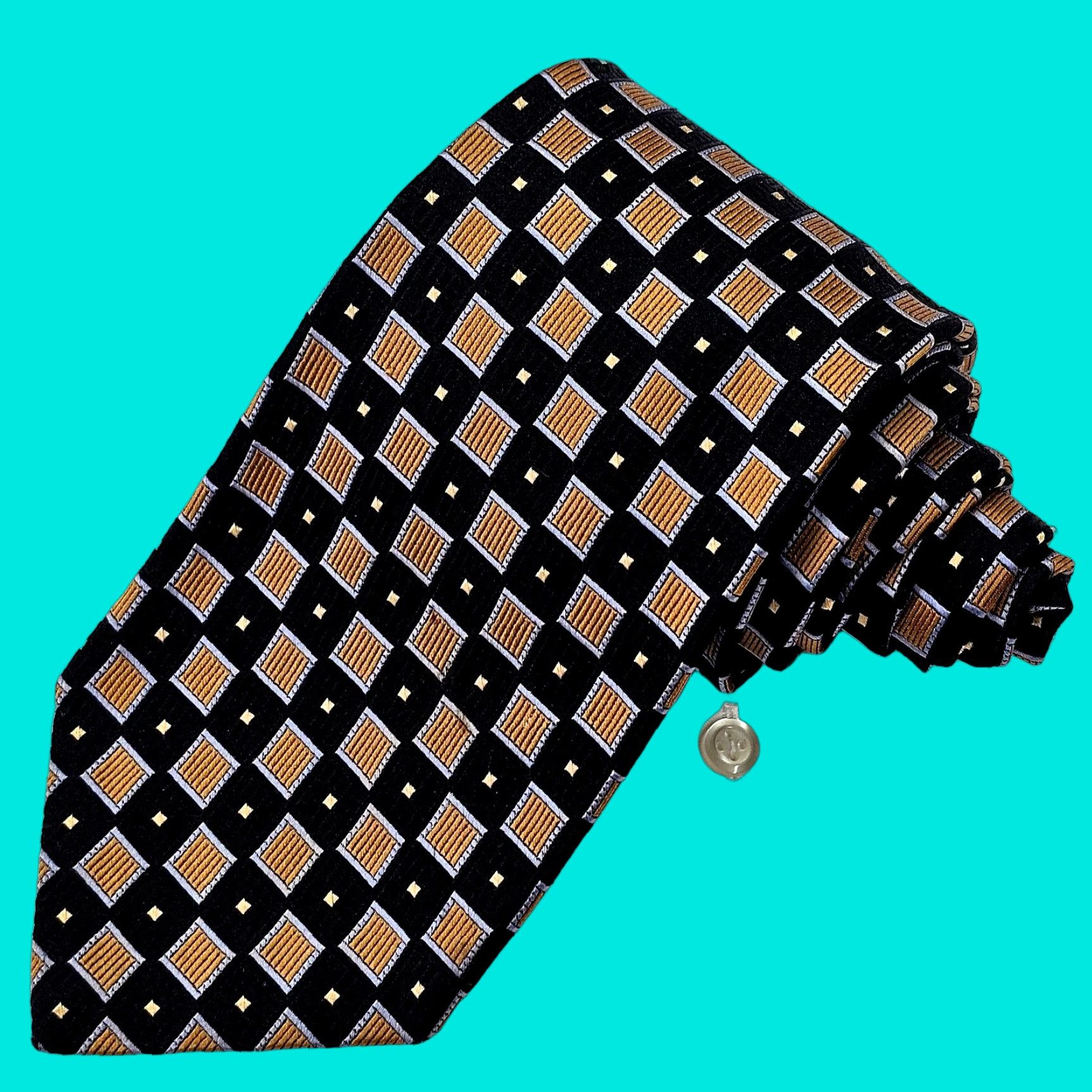 Robert Talbott VINTAGE Robert Talbott Silk Tie Best Of Class Geometric Woven Black Gold Blue One Size Classic Mens Size ONE SIZE - 1 Thumbnail