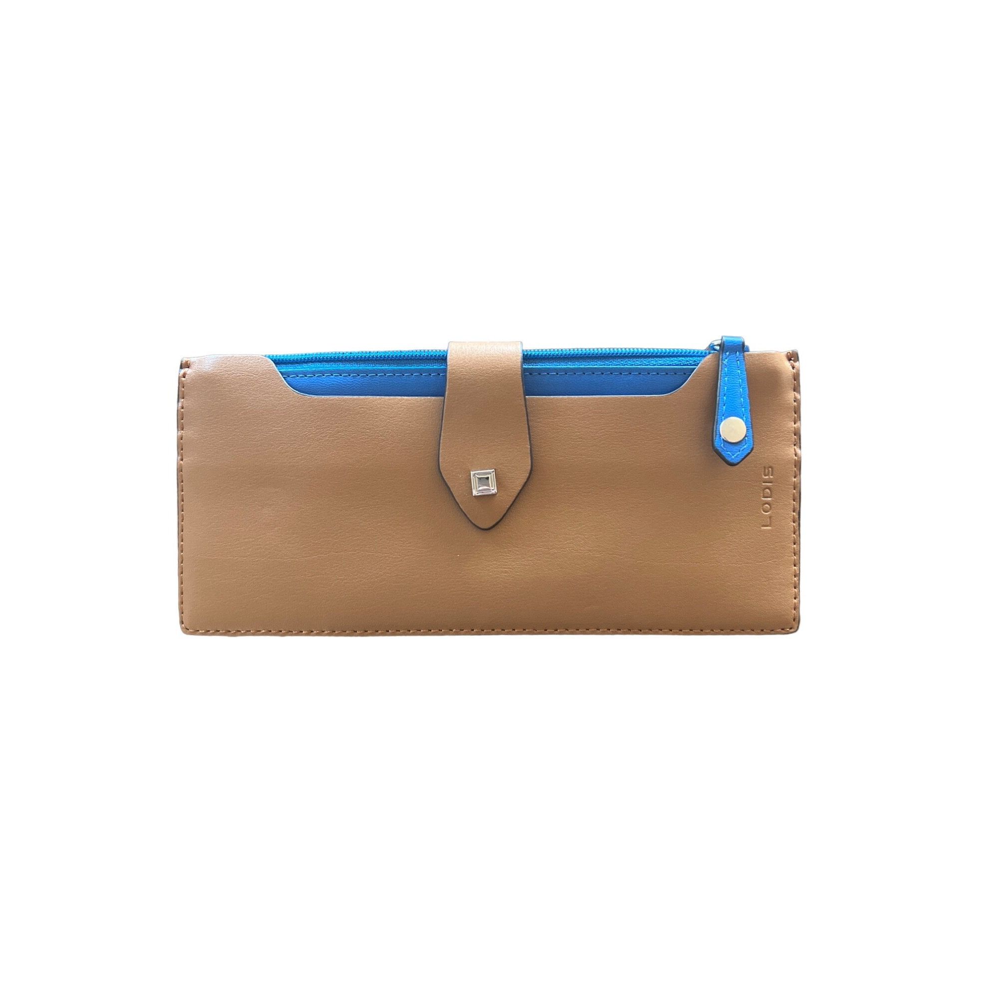 Other Lodis Sandy Italian Leather Brown Wallet W/ Blue Contrast Zi Size ONE SIZE - 2 Thumbnail