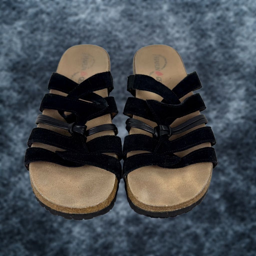 Vintage Haflinger Black Suede Leather Strappy Cork Slide Sandals Womens 38 US 7 Size US 7 / IT 37 - 1 Thumbnail