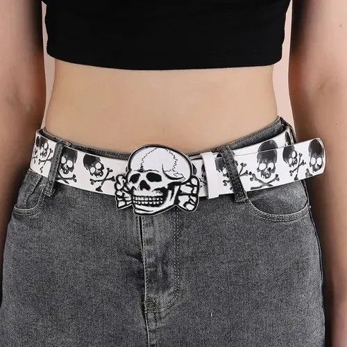 Designer Skull Button Retro Belt Size ONE SIZE - 4 Thumbnail