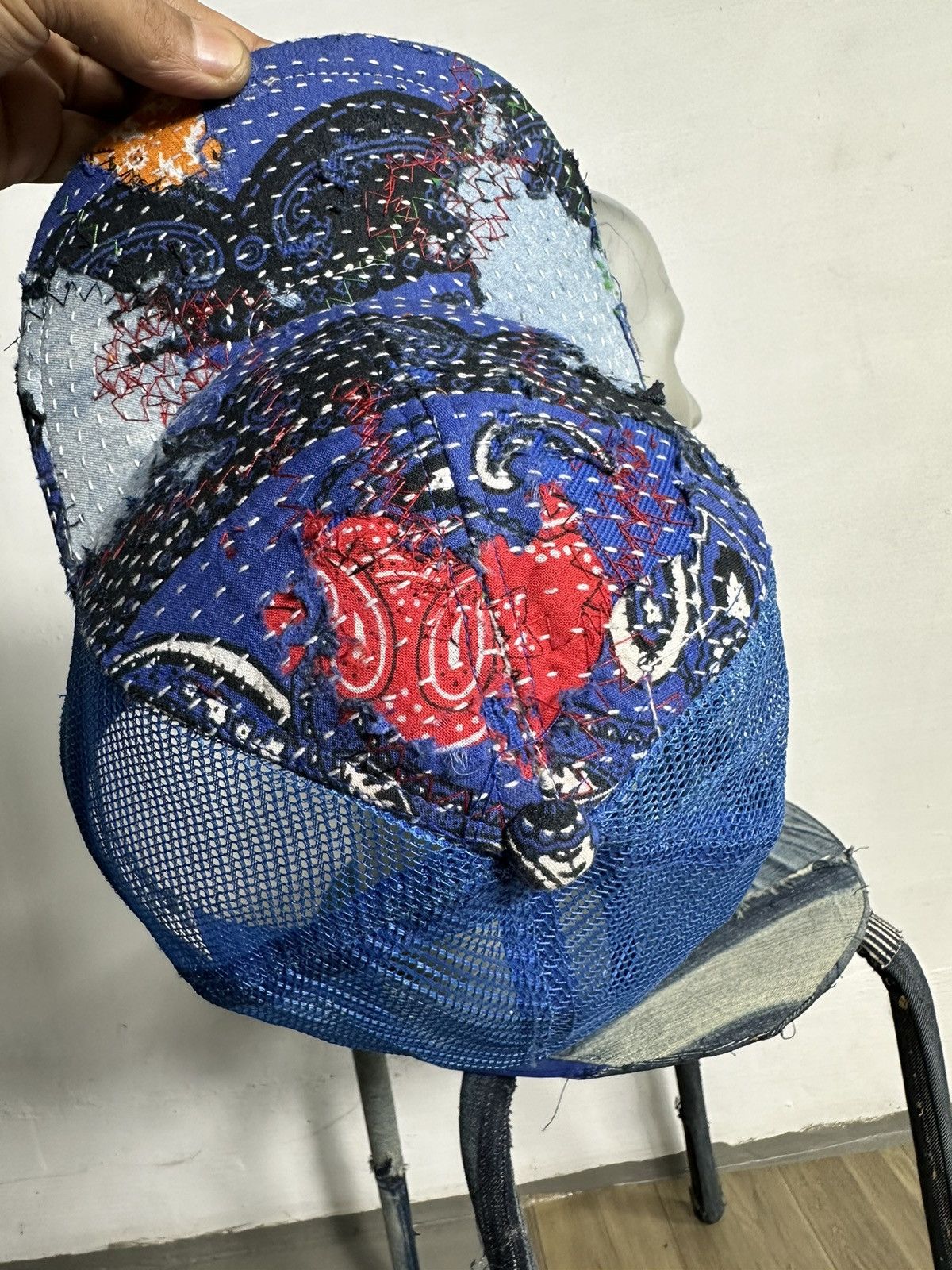 Handmade Custom Made Distressed Paisley Patchwork Boro Trucker hats Size ONE SIZE - 15 Thumbnail
