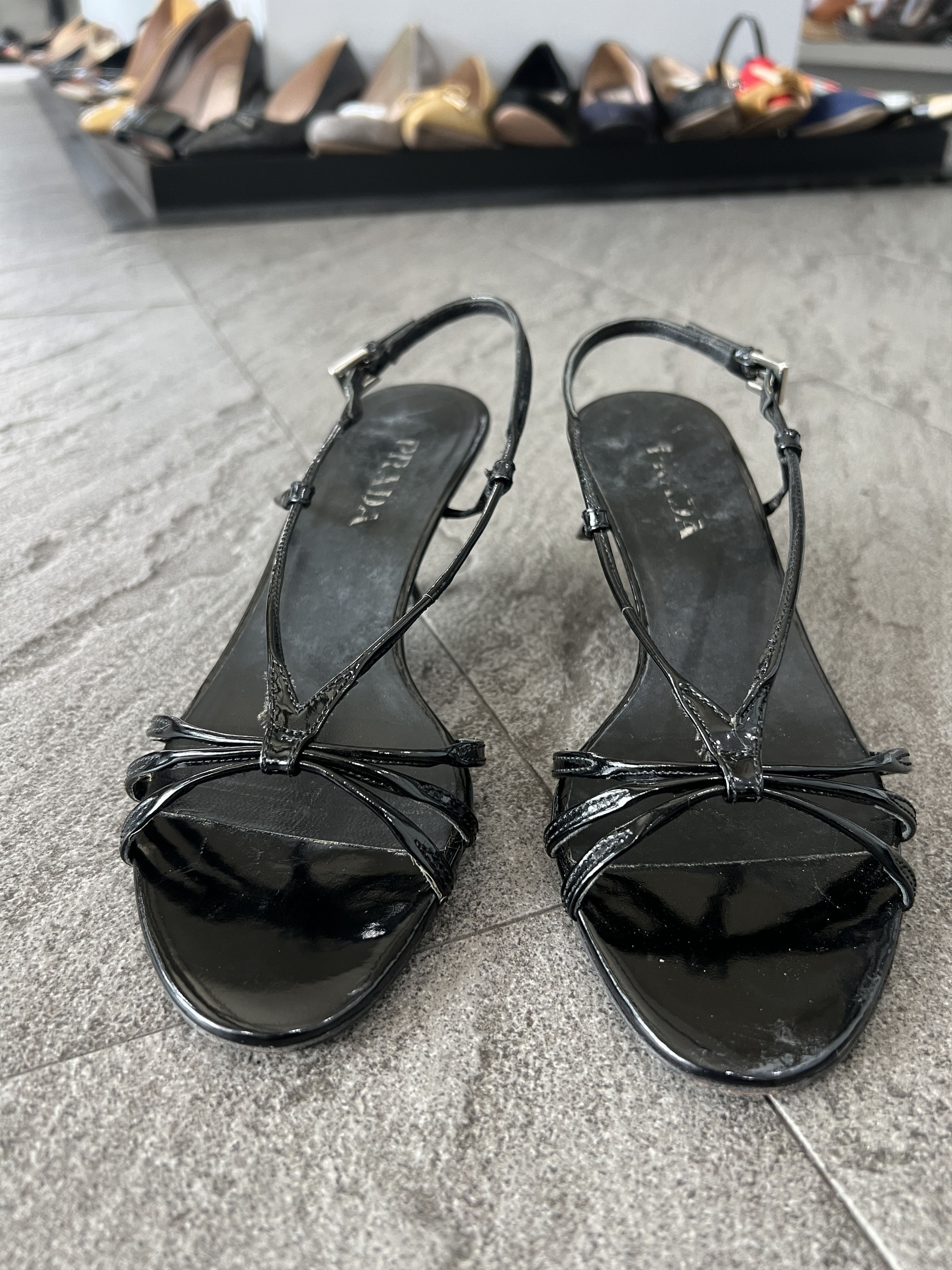 Prada Prada Black Patent Strappy Slingback Kitten Heels 35.5 Size US 5.5 / IT 35.5 - 4 Thumbnail