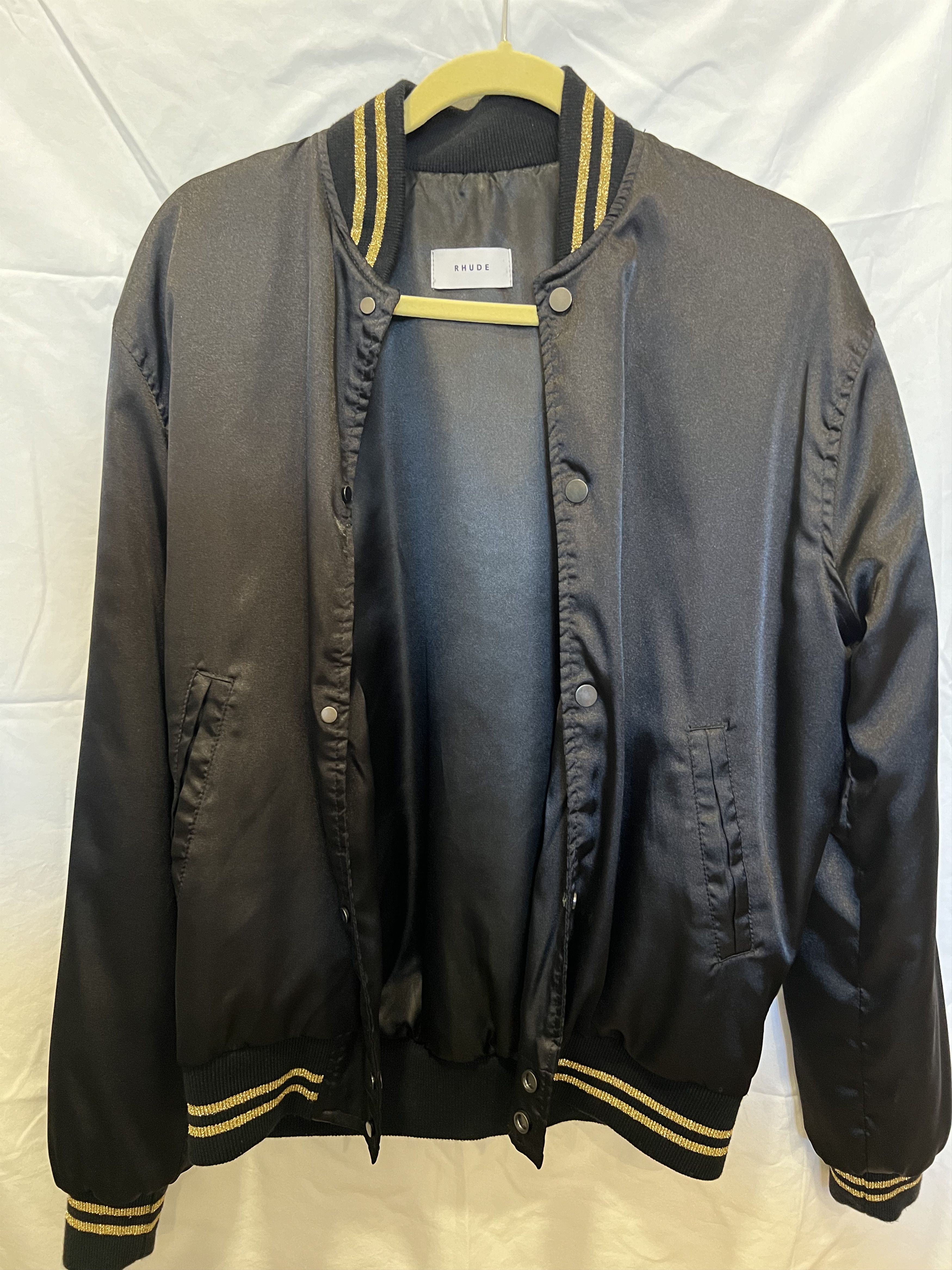 Rhude Black Glittering Stripes Traxedo Bomber Jacket Size US S / EU 44-46 / 1 - 1 Thumbnail
