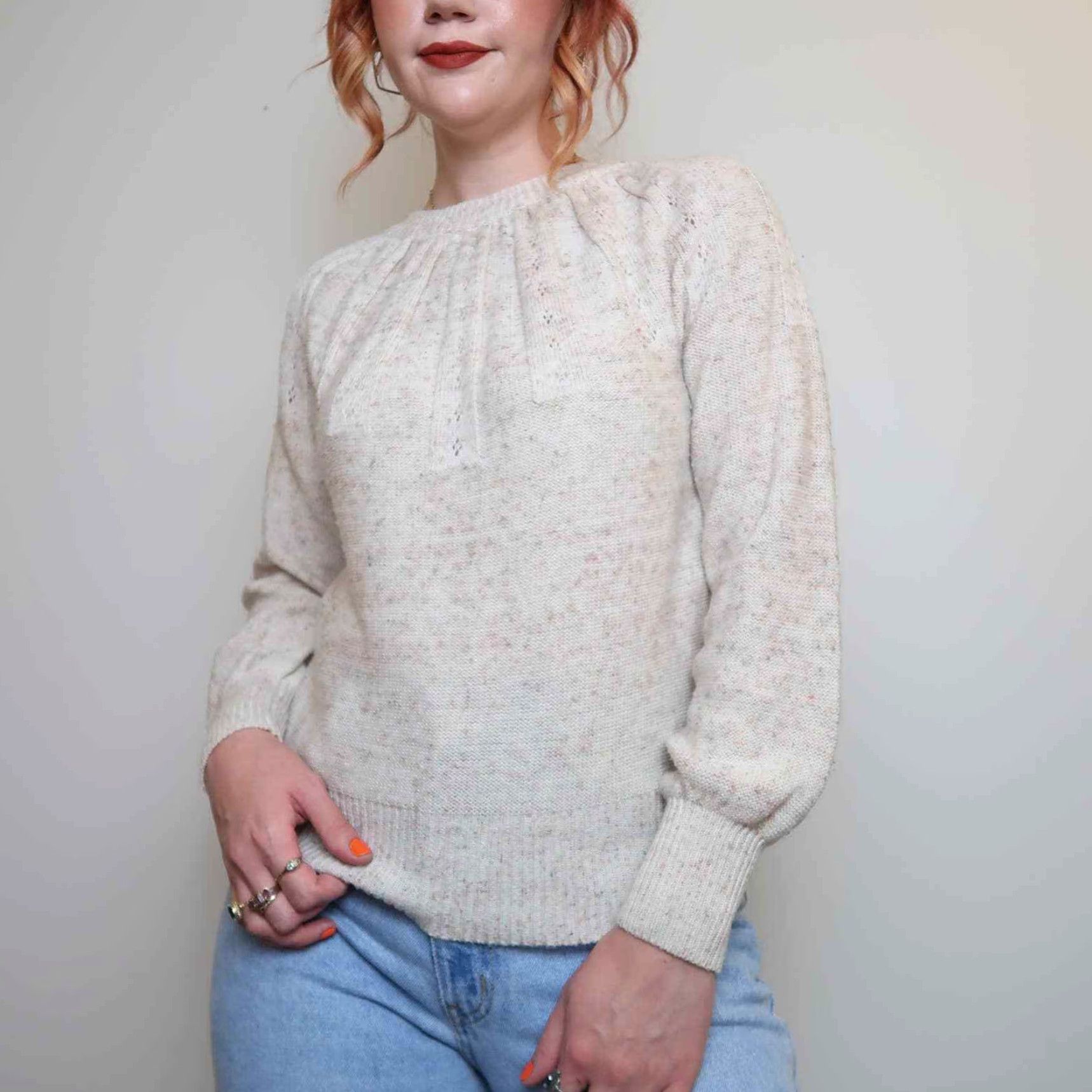 Vintage VINTAGE Genesis sweater M Cream speckled knit acrylic silk blend 80s Secretary/Geek casual Women’s Size M / US 6-8 / IT 42-44 - 5 Thumbnail