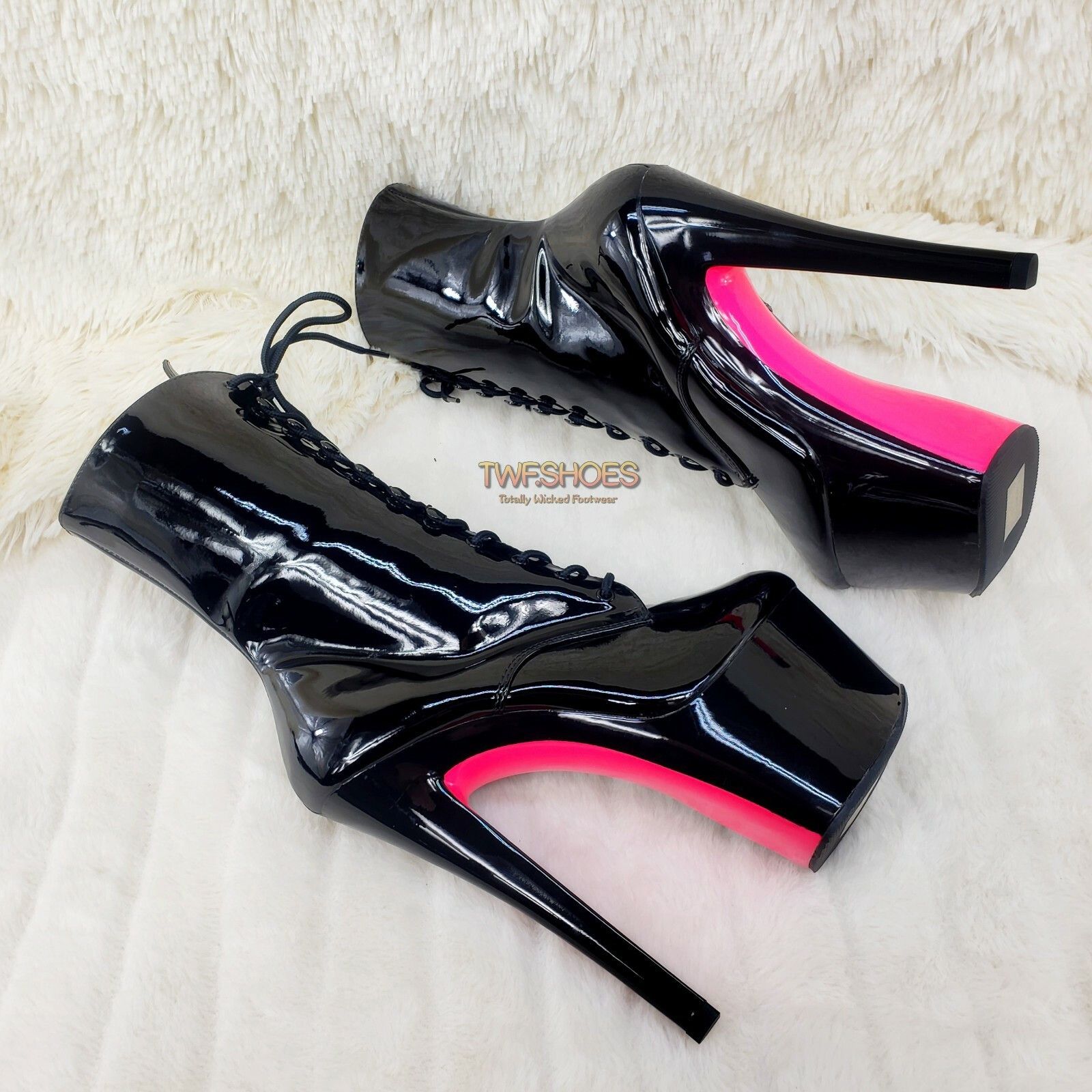 Other Sky 1020TT Black Patent UV Neon Pink Platform Ankle Boot 7" Size US 6 / IT 36 - 2 Thumbnail