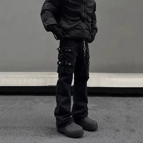 Street Retro Heavyweight Multi-Pocket Cargo Jeans