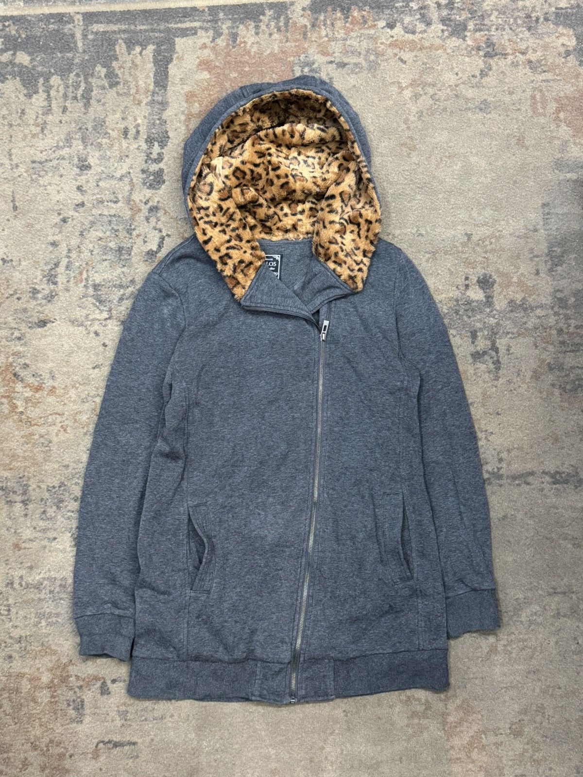 Asymmetrical Hoodie Fur Leopard Japanese Omphalos