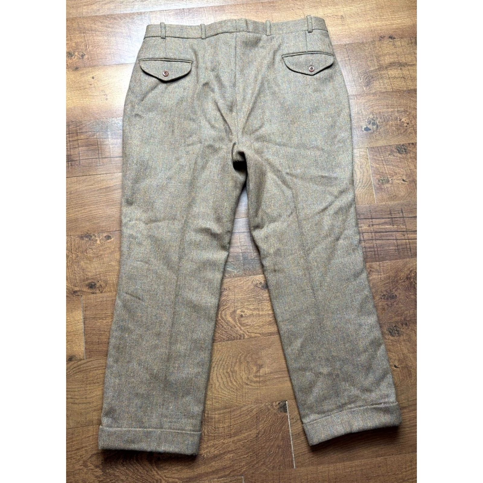 Orvis VINTAGE Orvis Mens Pants 38x30 Wool Tweed Suede Trim Herringbone 90s Chino/Cuffed Brown Mens Size US 38 / EU 54 - 3 Thumbnail