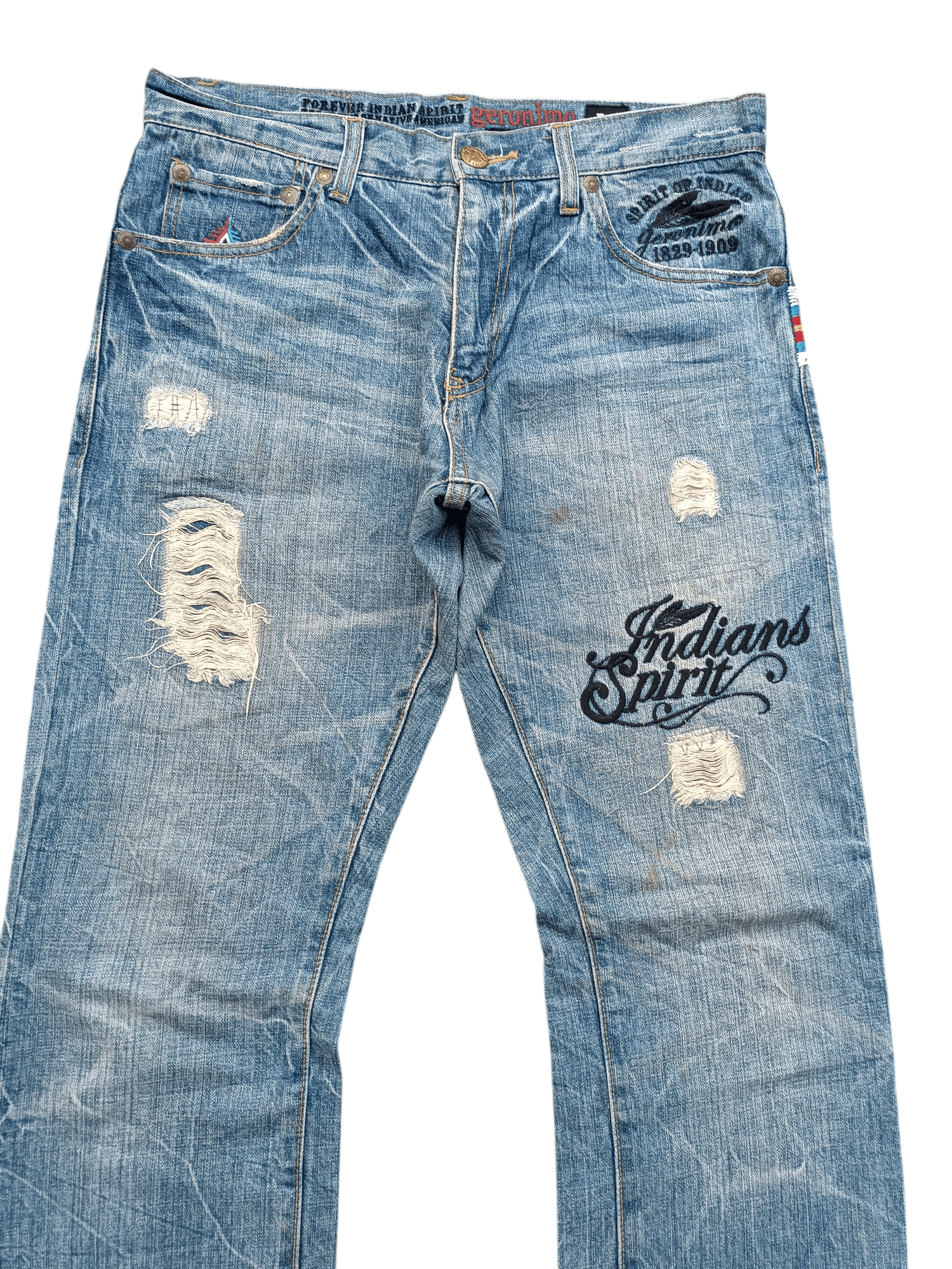 Japanese Brand GERONIMO Embroidery Native Indians Spirit Distressed Jeans Size US 32 / EU 48 - 2 Thumbnail