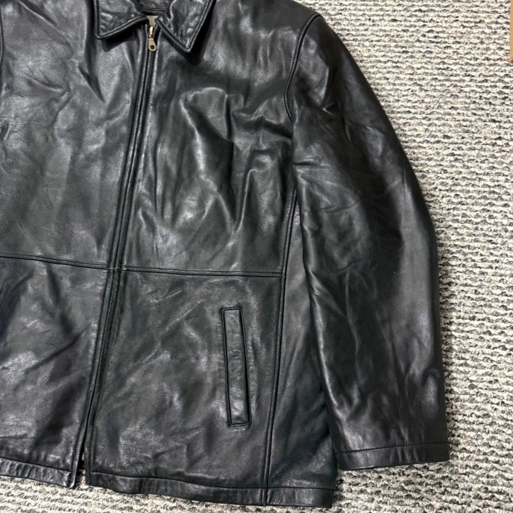 Vintage VINTAGE Reed Leather Jacket Mens 48L Black Motorcycle Lined Zip Soft Biker Sport coat Size US M / EU 48-50 / 2 - 4 Thumbnail