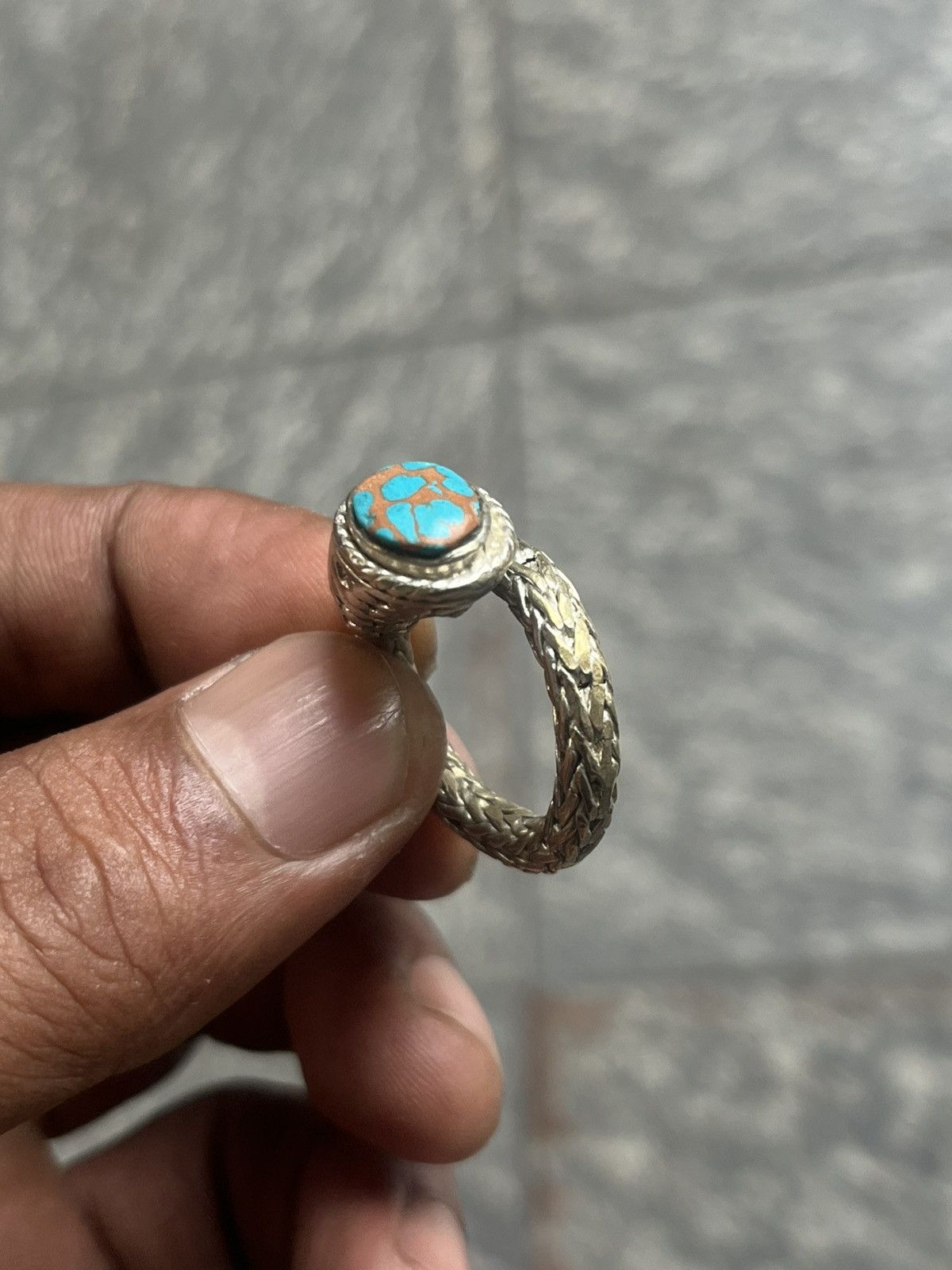 John Hardy Braided Silver Serpent Ring with Inlay Turquoise Stone Size ONE SIZE - 11 Thumbnail