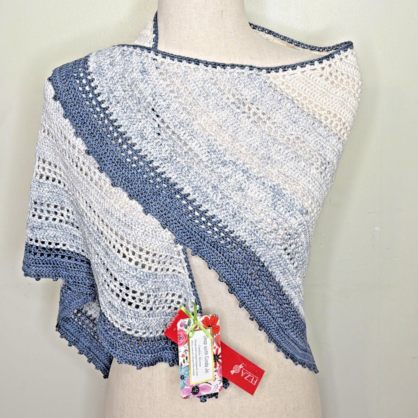 Other Crochet Shawl Sarong Wrap Handmade FEZA Cotton Viscose Yarn Size ONE SIZE - 3 Thumbnail