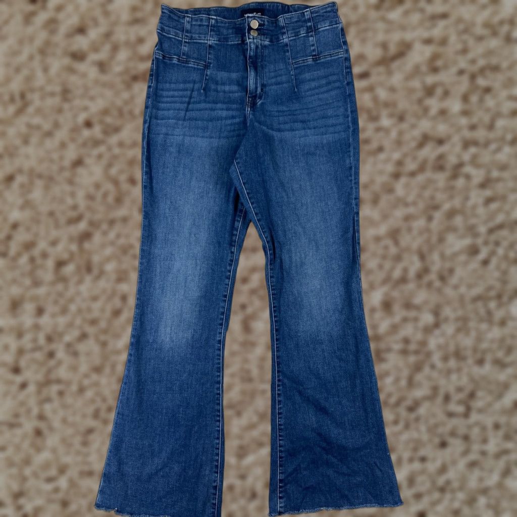 Lucky Brand VINTAGE Lucky Brand Jeans Juniors 14 Blue Denim Flared High Rise 5-Pocket Cotton Distressed Raw Hem Womens Girls Smalls? Size 36" / US 14 / IT 50 - 1 Thumbnail