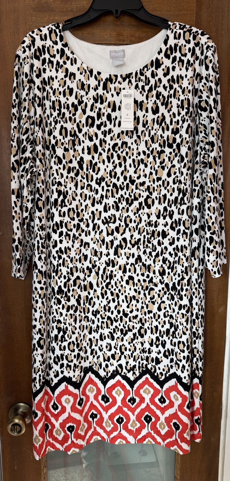 Chicos Chico’s Women’s Animal Print Shift Ikat 3/4 Sleeve Dress Size 3XL / US 20-22 - 1 Thumbnail