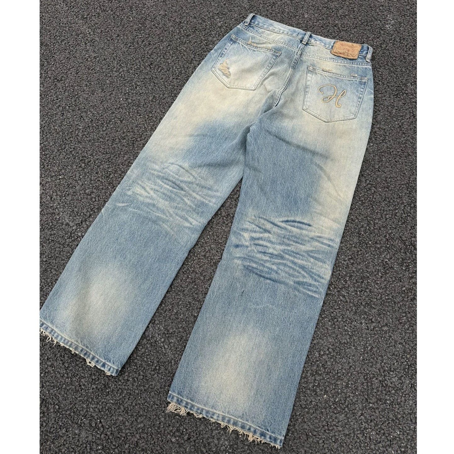 If Six Was Nine × Japanese Brand × Vintage Vintage Faded Wash Distressed Wideleg Baggy Denim Jeans Blue Size US 31 - 6 Thumbnail