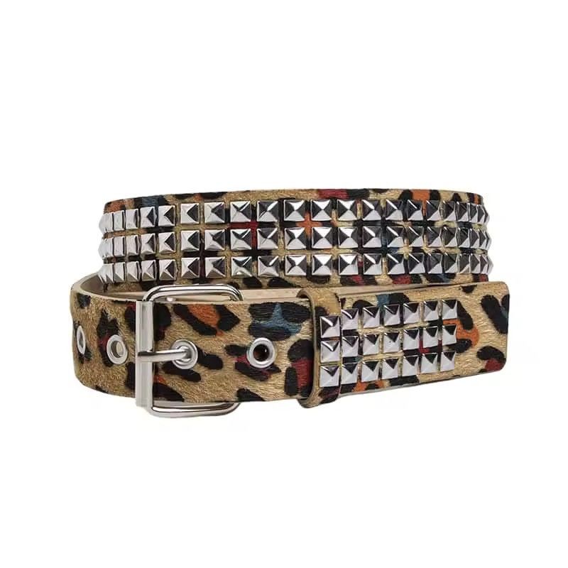 Other Y2k grunge skate cheetah leopard print studded belt Size 34 - 5 Thumbnail