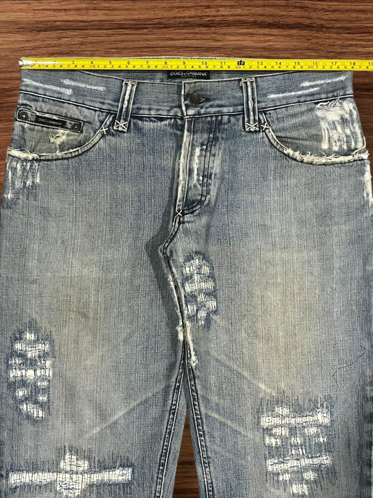 Dolce & Gabbana Y2K Dolce & Gabbana Distressed Sashiko Style Faded Blue Jean Size US 35 - 17 Thumbnail