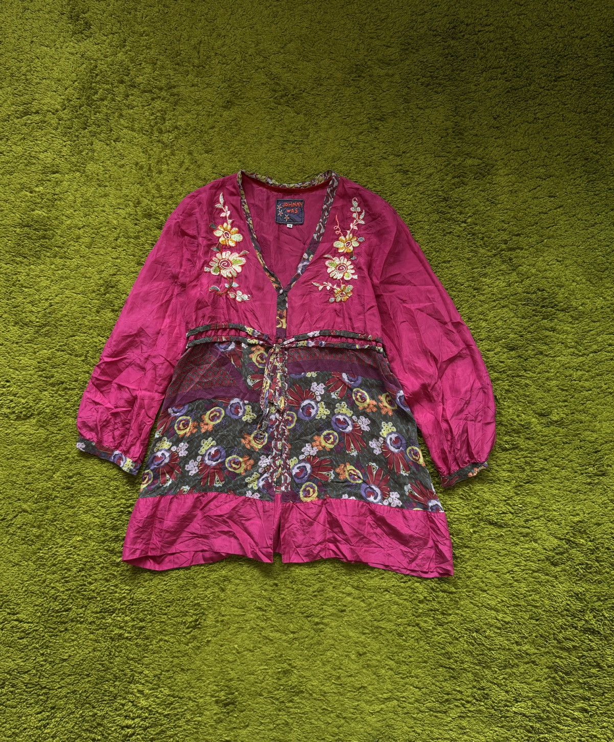 Johnny Was embroidered floral pattern babydoll dress
