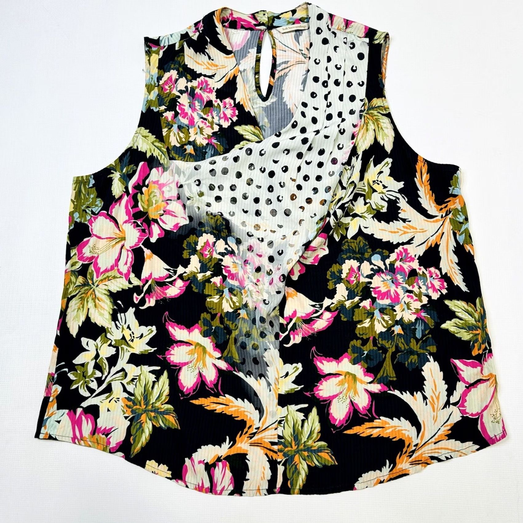 Soft Surroundings Soft Surroundings Flor De Pluma Blouse Top Sleeveless Floral Drape Tank Size 1X Multicolor Women Size XL / US 12-14 / IT 48-50 - 5 Thumbnail