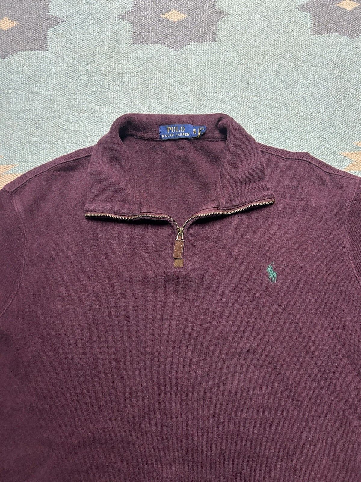 Vintage Vtg Polo Ralph Lauren 1/4 zip shirt sweater cotton maroon XL Size US XL / EU 56 / 4 - 2 Thumbnail