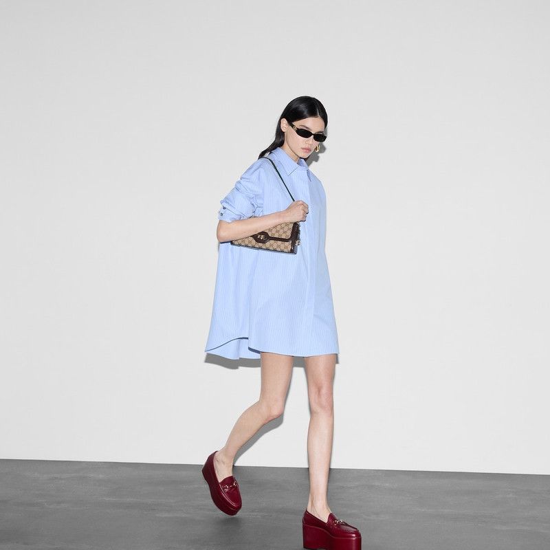Gucci oc11z1125 Striped Heavy Cotton Poplin Shirt in Light Blue Size S / US 4 / IT 40 - 4 Thumbnail