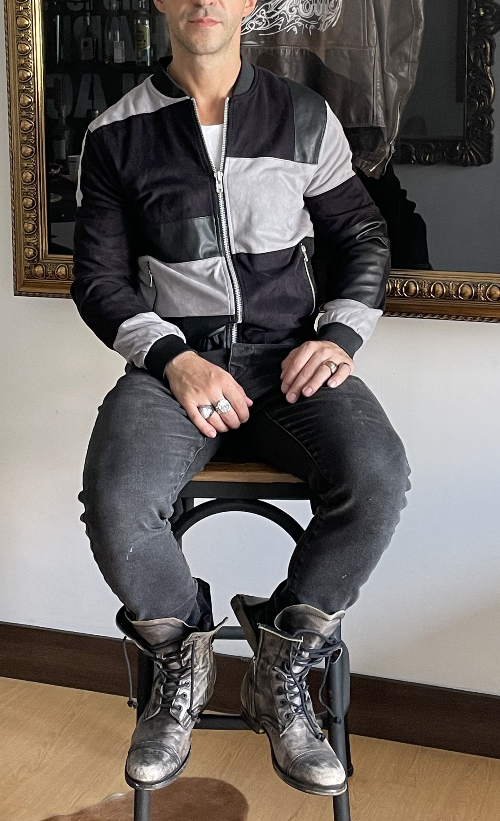 Other Patchwork Leather Suede Black Grey Bomber Jacket Sandro Size US M / EU 48-50 / 2 - 3 Thumbnail