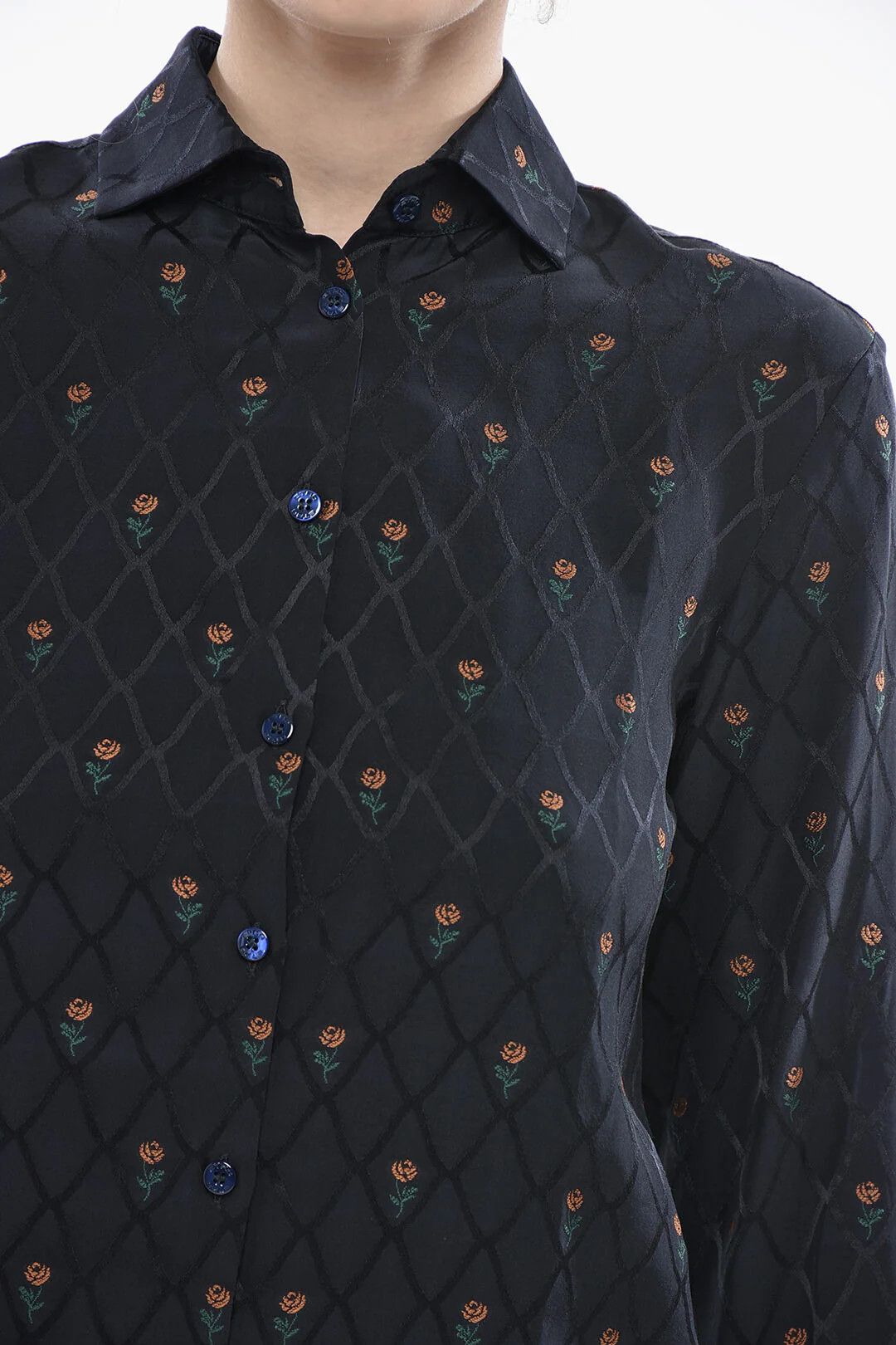Etro og1mm0326 Floral Jacquard Blouse in Blue Size XS / US 0-2 / IT 36-38 - 3 Thumbnail