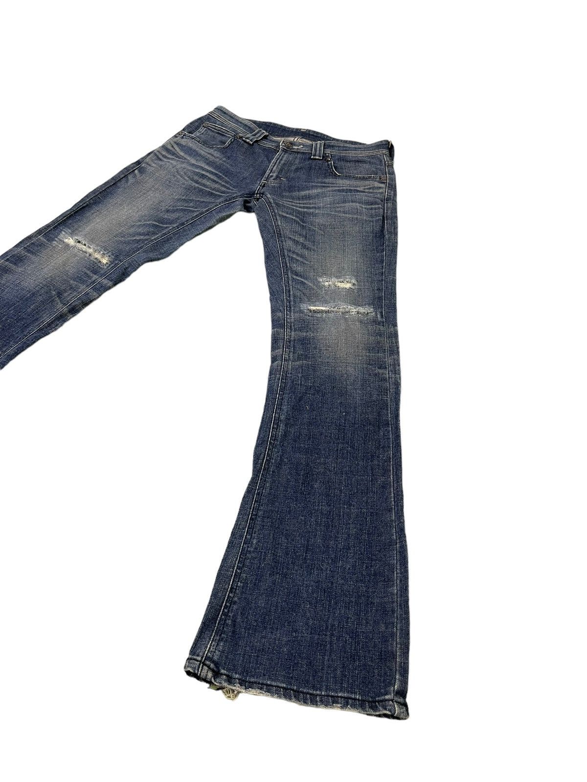 Japanese Brand Flare Jeans Lee Japan Distress Low Rise Stretch 7🟦3 Size US 31 - 3 Thumbnail