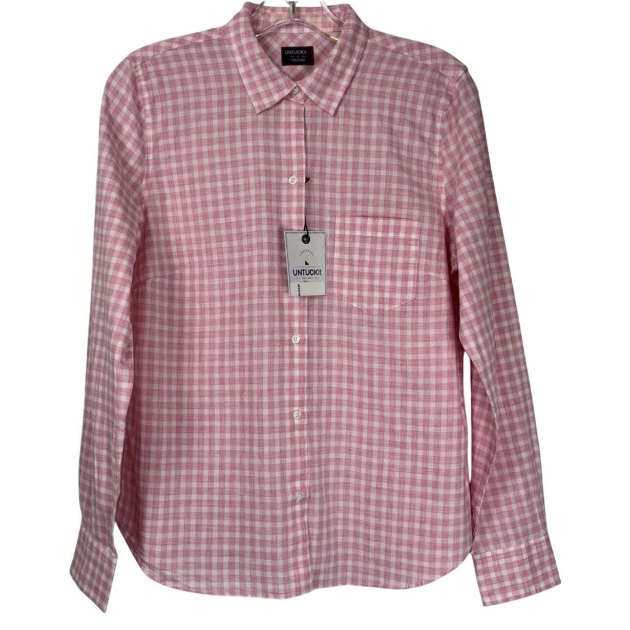 UNTUCKit UNTUCKIT Calina Gingham Cotton Shirt Pink White Size 4 Size S / US 4 / IT 40 - 2 Thumbnail