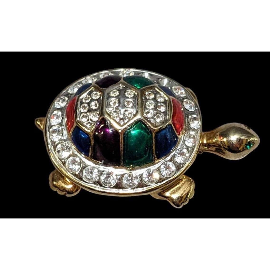 Other Vintage Gold Tone Rainbow Enamel Rhinestone Turtle Brooch Size ONE SIZE - 1 Thumbnail