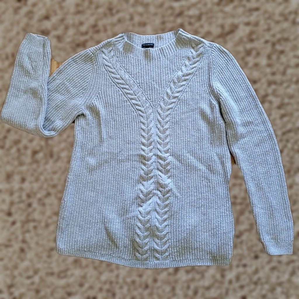 Talbots Talbots Sweater Womens Medium Gray Cable Knit Wool Blend High Neckline Pullover Long Sleeve Knit Pattern Solid Vintage No Size M / US 6-8 / IT 42-44 - 1 Thumbnail