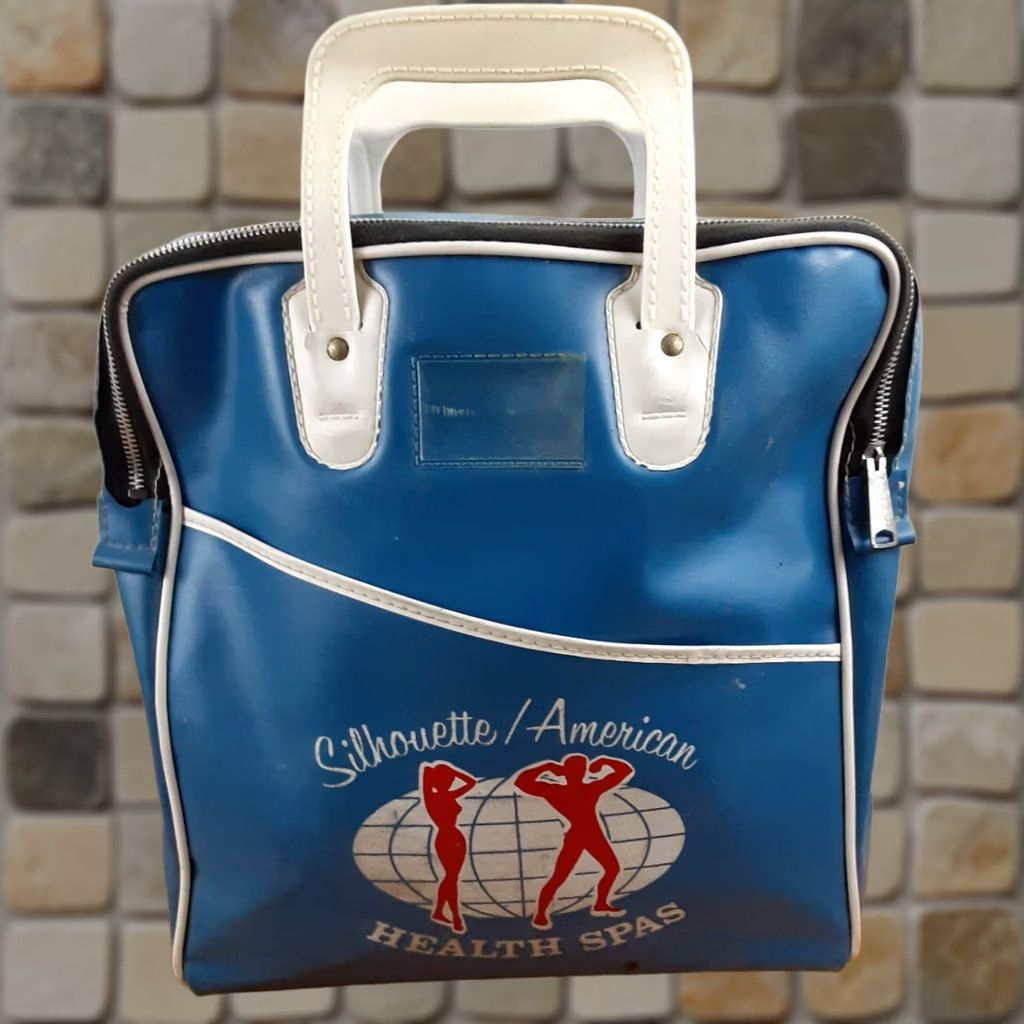 Vintage VINTAGE Silhouette/America Health Spas Gym-Duffle Bag 1980's Michigan Blue & White Vinyl Duffle Bag Men Medium Zipper Size ONE SIZE - 1 Thumbnail