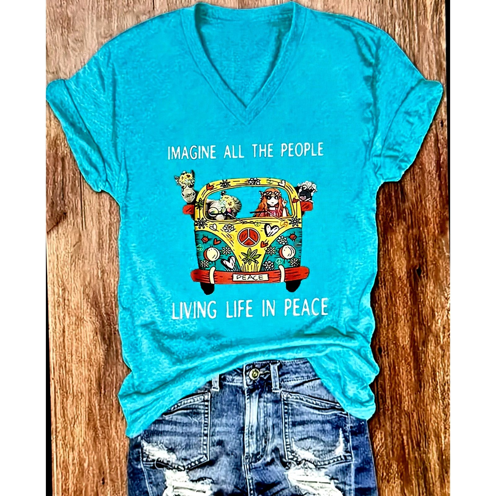 Other Vibrant Imagine All The People Living Life in Peace Cyan 12 Size XL / US 12-14 / IT 48-50 - 2 Thumbnail
