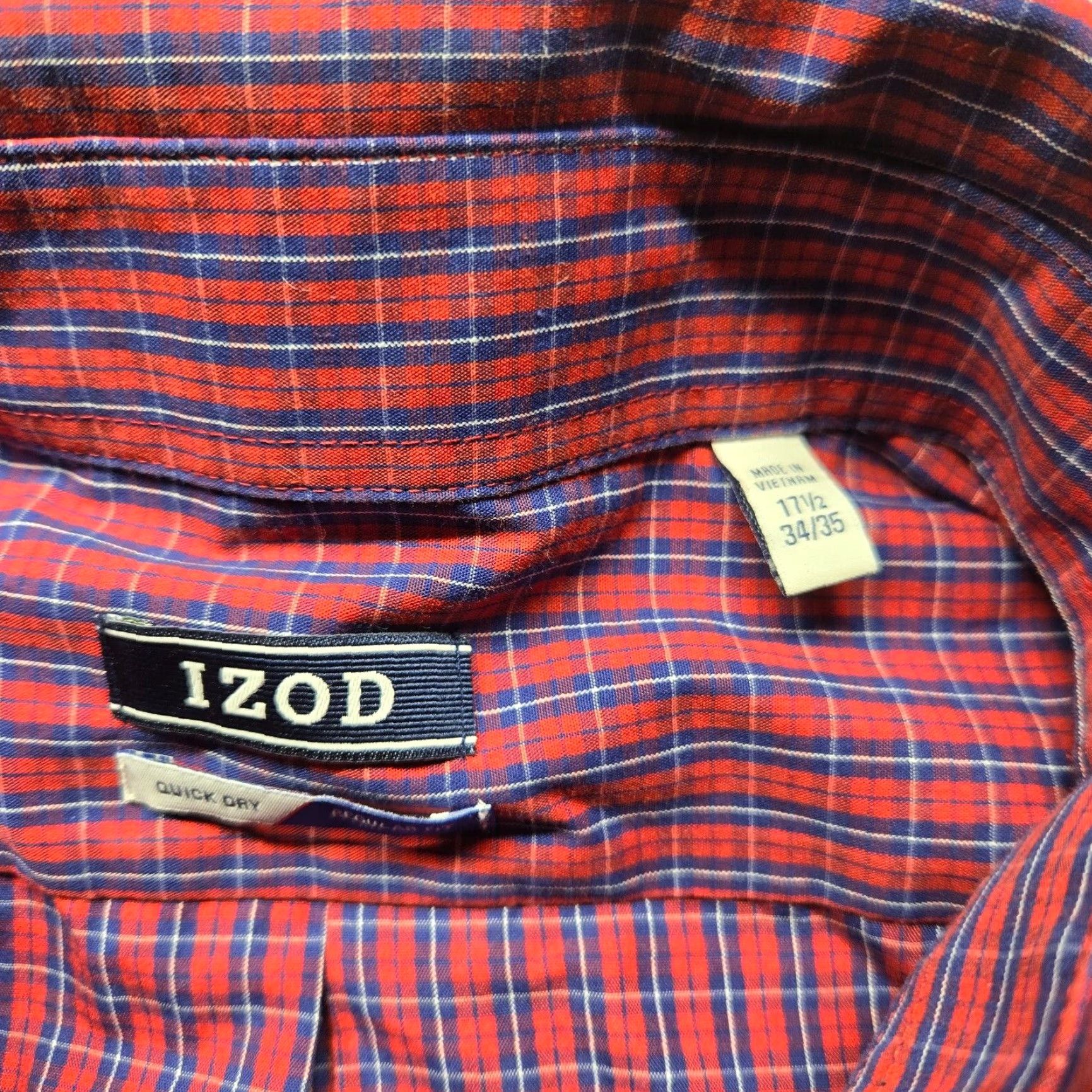 Izod IZOD Shirt Button-Up Red Check Regular Fit Collar Men 17.5 34/35 Size 17.5 Chest 26 in Cotton Cotton Shirt Casual Size US XL / EU 56 / 4 - 3 Thumbnail