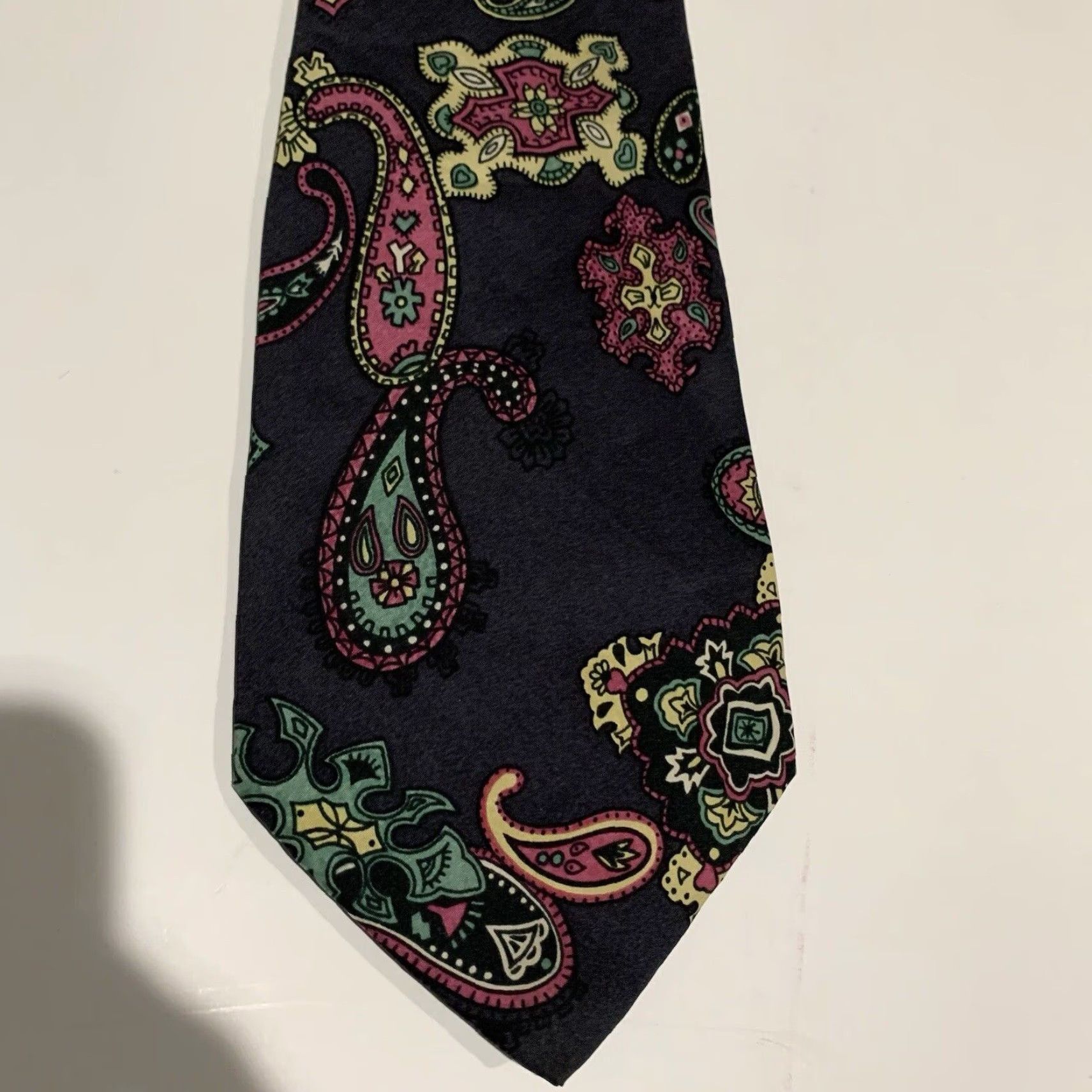 Vintage Vintage Men’s Silk Tie Anne Pinkerton Black Cream Pastel Paisley Geometric Retro 1980s Size ONE SIZE - 3 Thumbnail