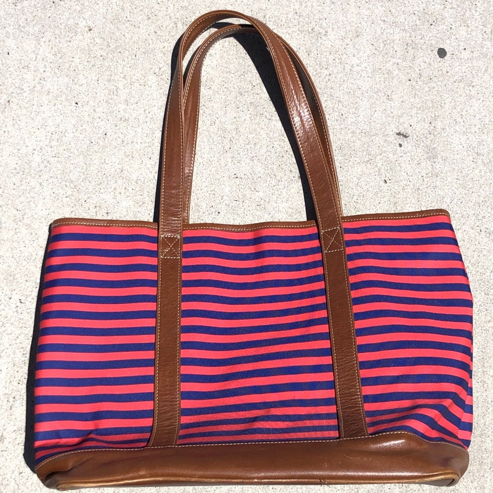 Vintage Barrington Tote Bag in Red / Blue w/Brown Leather Trim - Tote, Barrington, Women, Large, Red/Blue/Brown, Classic, Designer, 90s? Size ONE SIZE - 5 Thumbnail