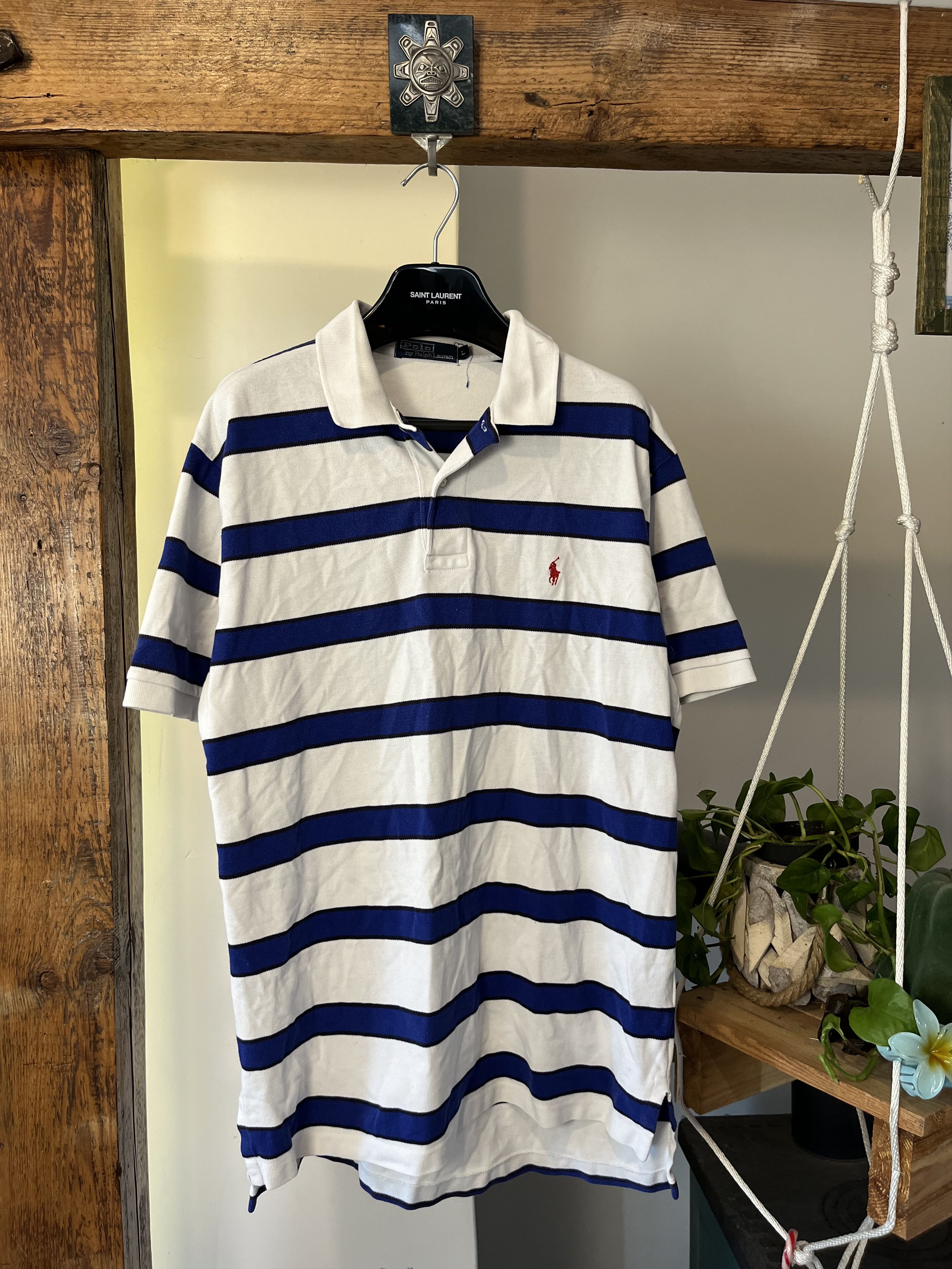 Polo Ralph Lauren × Vintage Vintage 90s Polo Ralph Lauren Blue Striped Oversized Polo Size US L / EU 52-54 / 3 - 1 Thumbnail