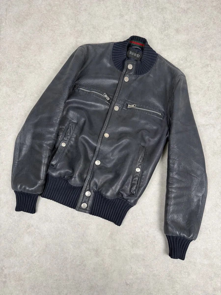 Gucci 2000s Gucci Black Buttoned Leather Bomber Jacket Size US S / EU 44-46 / 1 - 9 Thumbnail